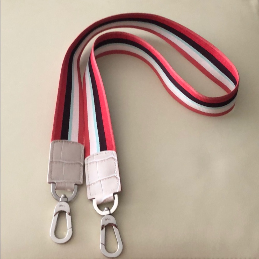 Longchamp stripped leather grosgrain purse strap
